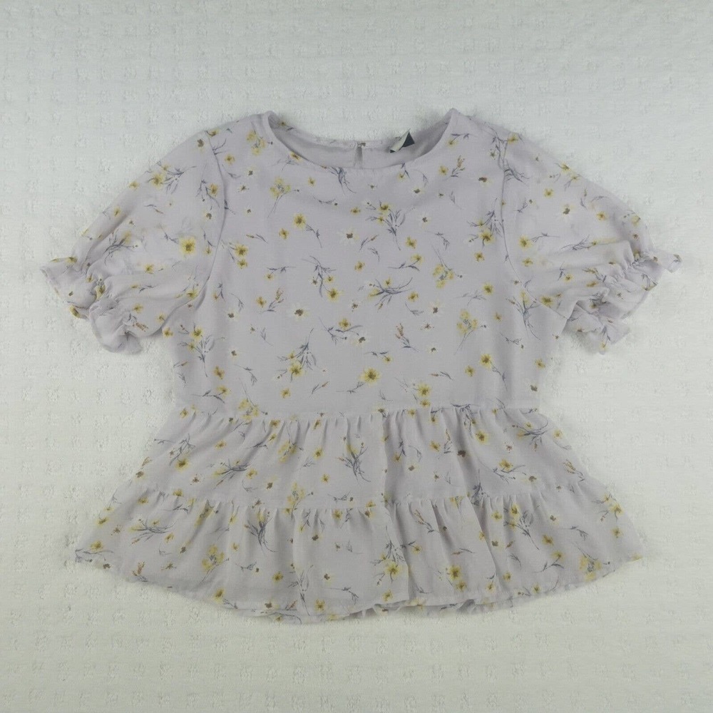 Paper Crane‎ Shirt Womens Extra Small Purple Floral Print Boho Ruffle Ladies